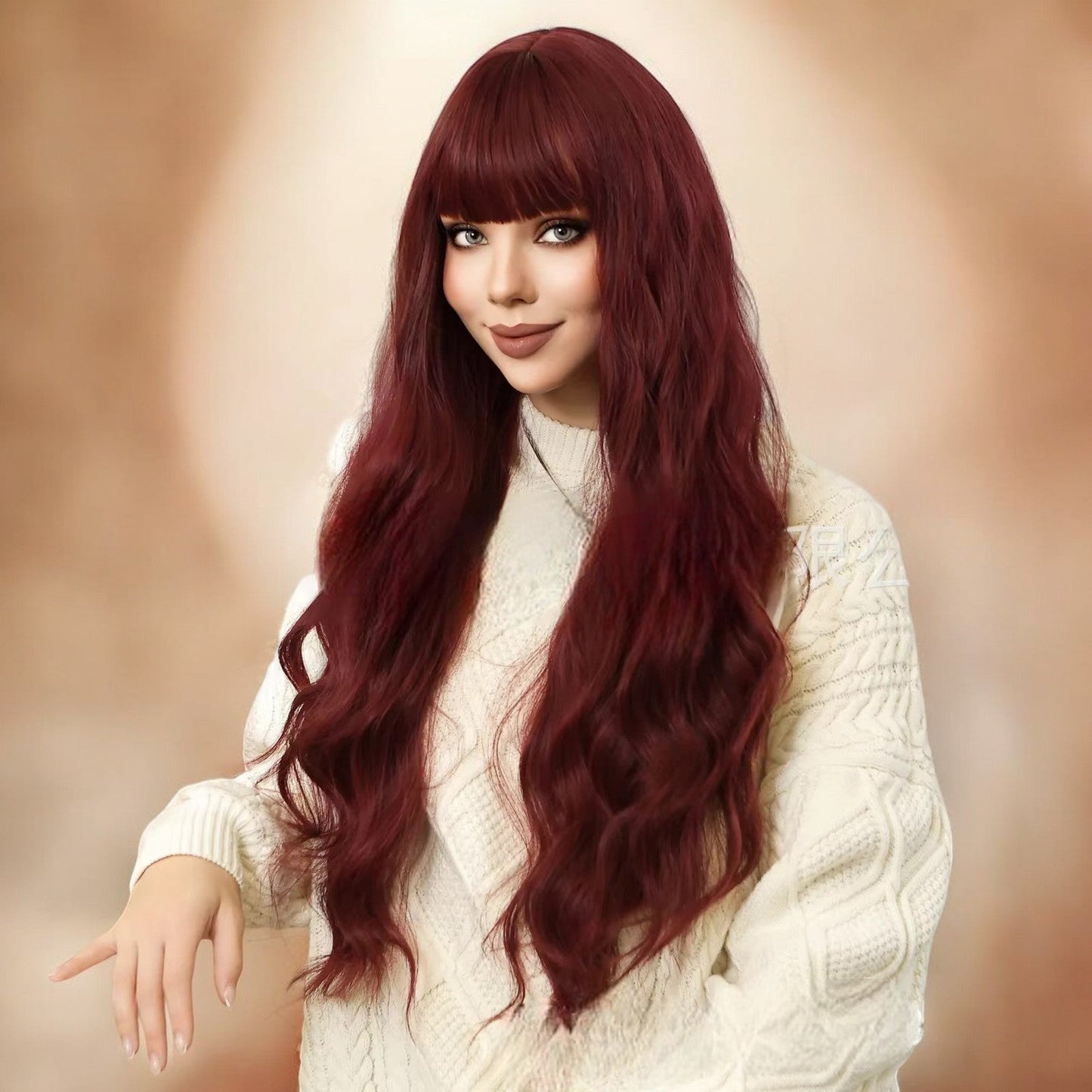 Perruque Longue Bordeaux - LuxeCurlBordeaux™ - Planete Coiffure