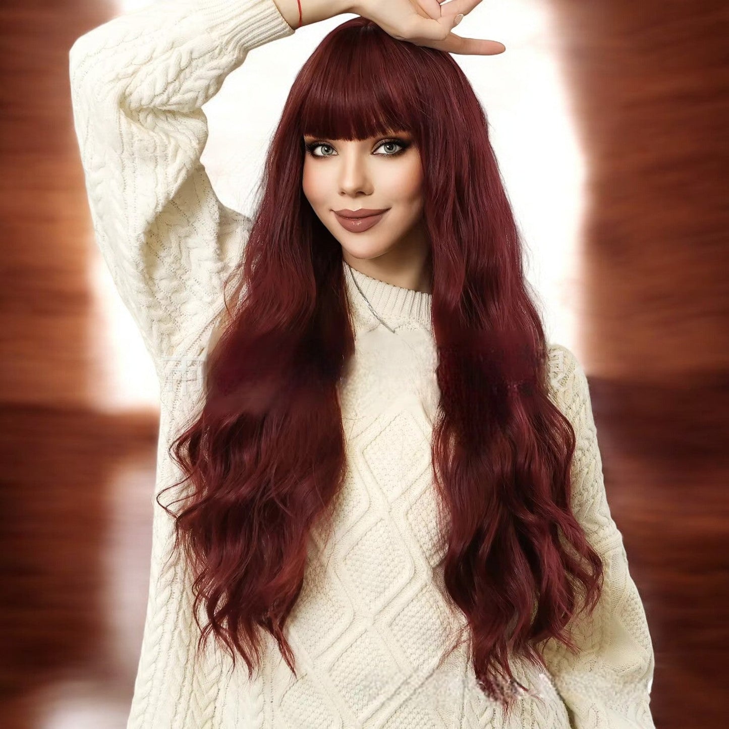 Perruque Longue Bordeaux - LuxeCurlBordeaux™ - Planete Coiffure