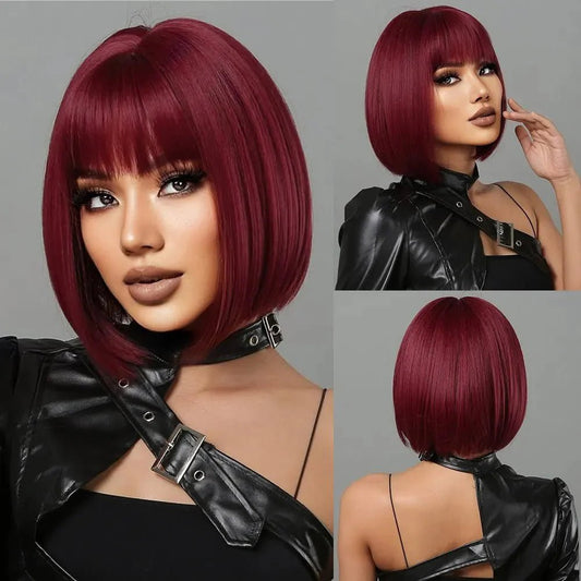 Perruque Bob Bordeaux - ShortWineWigs™ - Planete Coiffure